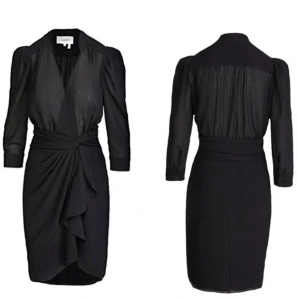 BA&SH Isee Wrap-Effect Stretch-Crepe Black Mini Dress Size Large